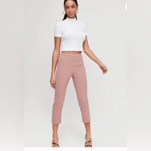 Babaton NWT Fredrick Dainty Classic Ankle Mid Rise Cropped Pants in Soft Pink